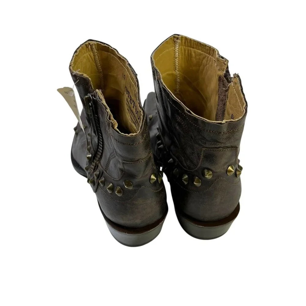 Stetson Shelby Western Ankle Brown Leather Studs Booties Boots Wms Size 6.5 NWT - Picture 5 of 8